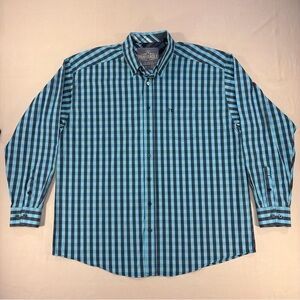 Panhandle Tuf Cooper Performance Men's Teal Checkered Button Down Shirt Size XL
